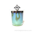 Colored glass candle jar with flame shape knob lid